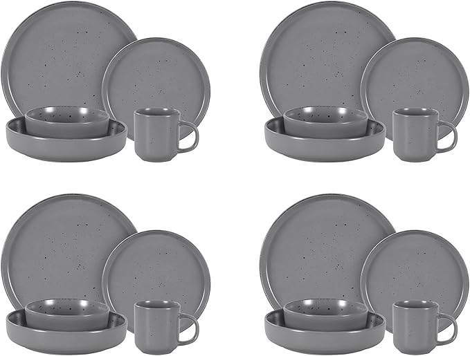 HomeVSS 20-Piece Dinnerware Set - Serves 4, Matte Grey Glaze plates and bowls sets with Speckle Effect for Microwave & Dishwasher Safe