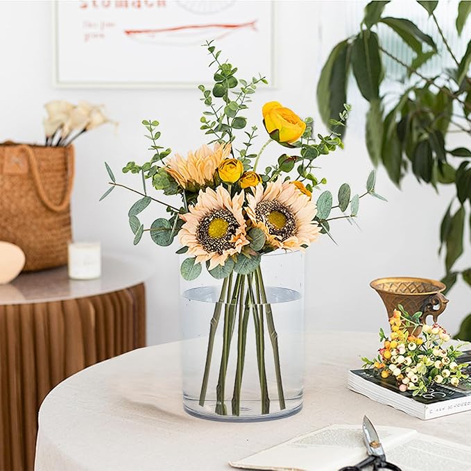 Clear Acrylic Flower Vase Centerpiece，Acrylic Cylinder Vase Decorative Wide Mouth for Flower, Plastic Flower Vases for Home，Office，Wedding Party,5.9x7.9in