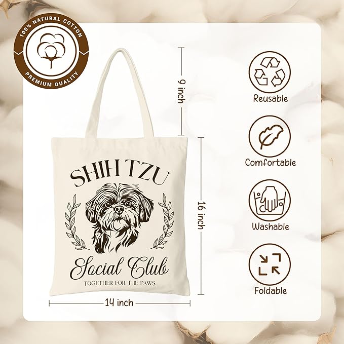 Dog Social Club Canvas Tote Bag, Travel & Daily Use, 16x14 Inch