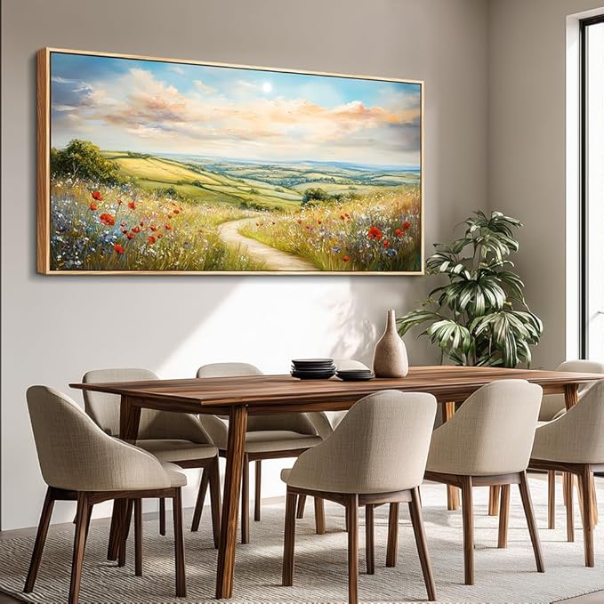 PHAOHUAXM Large Canvas Wall Decor For Living Room Wall Art For Bedroom Pastoral Mountain Path Landscape Painting Wood Frame Farmhouse Dining Room Office Home Decor Stretched Aesthetics 30"X60"