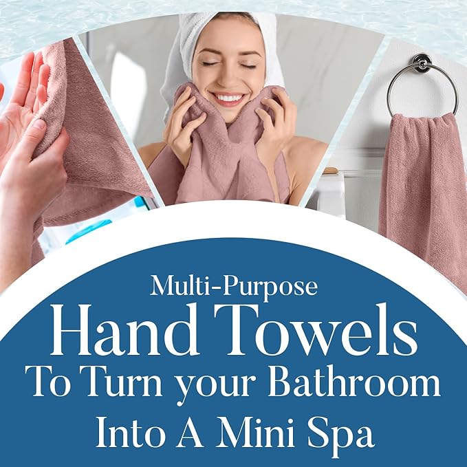 DAN RIVER 6-Pack Premium Hand Towels (16x28 Inches) - 100% Cotton, Ultra Soft, Lightweight, Highly Absorbent Towels for Bathroom, Spa, Gym, Salon, Hotel, and Travel - 550 GSM – Dusty Pink