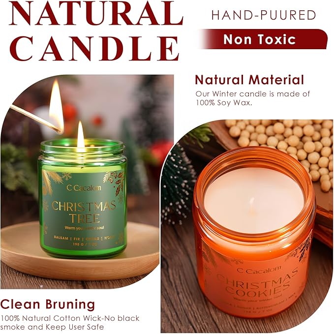 Christmas Soy Candles for Christmas Home Decor Non-Toxic Aromatherapy Scented Candles for Holiday Christmas Gifts, Cozy Cute Jar Candle, Winter Candle for Women Men, Christmas Hearth Lavender Candle