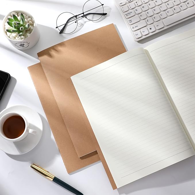 Lincia 36 Pack Large Kraft Notebooks Bulk, 8.5 x 11 Inch College Ruled A4 Subject Diary Journals Notebooks for Office Notes Writing Supplies, 60 Pages