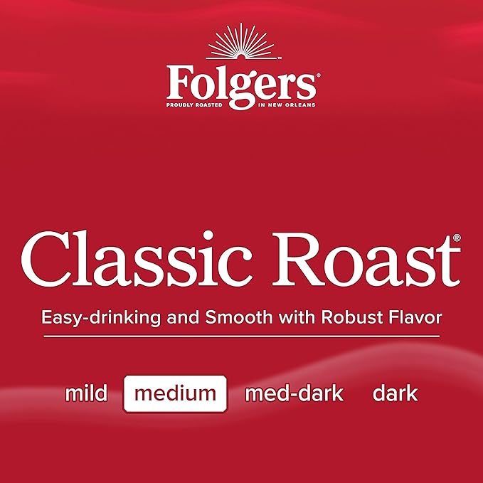 Folgers Classic Roast Medium Roast Coffee, 12 Keurig K-Cup Pods (Pack of 1, 12 Count Total)