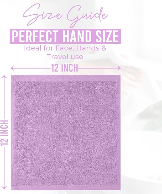 DAN RIVER 100% Cotton Wash Cloths 24 Pack [12x12] Soft & Absorbent wash Cloths for Bathroom, Gym, Hotels & Spa Perfect for Everyday Use Fingertip Towels, Lavender