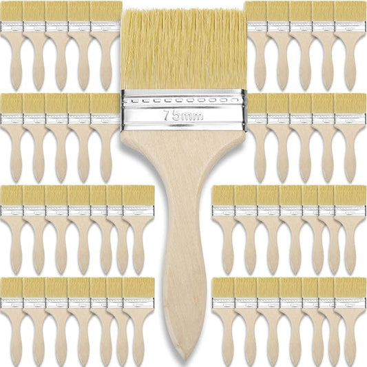 Remerry 96 Pcs 3 Inch Paint Brushes Bulk, Natural Bristle Chip Brushes with Wooden Handle, Flat Art Applicators for Wall, Furniture, Kids, Fences Details