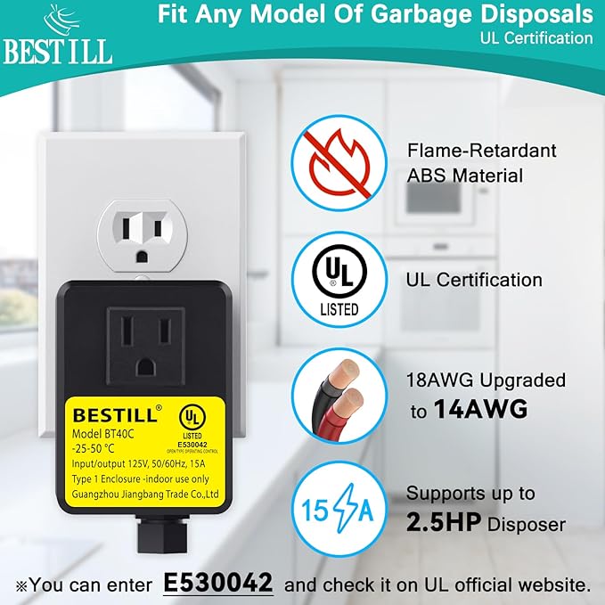 BESTILL Garbage Disposal Air Switch Kit - UL Listed, Brass 2.95" Short Sink Top On/Off Switch Button for Food Waste Disposer, Matte Black, Compatible with all Garbage Disposals