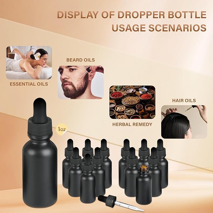 12 Pcs, 1oz Dropper Bottle, Black Glass Eye Dropper Bottle, Tincture Bottles with Dropper, Pretty Finish, Leak-Proof Design, Stronger Suction for All Kinds of Mixed Liquids