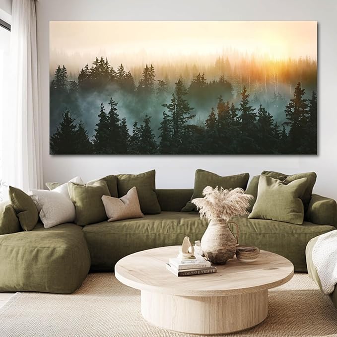 SDYA Canvas Wall Art Sunrise Forest Nature Painting Wall Decor for Bedroom Living Room Office Home Decor Wall Art 48x24 Inches