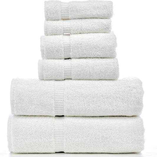 Luxury Hotel & Spa Quality, Quick Dry 100% Turkish Cotton, 700 GSM, Eco Friendly Towel, Bathroom and Kitchen Dobby Border Towels, 2-Bath Towel, 2-Hand Towel, 2-Washcloth (Bundle Set of 6, White)