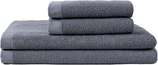 Coyuchi Classic Organic Cotton Terry Bath Towels, Minimalist 4-Piece Towel Set, Graphite, Quick-Dry, Highly Absorbent, Soft, Lightweight, 100% GOTS Certified, 2 Hand Towel, and 2 Bath Towel