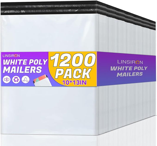 Poly Mailers Shipping Bags 10x13 inch 1200 Pack Packaging Clothes Polymailers Envelopes Mailing Mailer Package Polymailer Small Business Supplies Clothing Bag Polybags Packing White