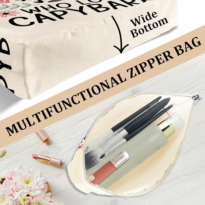 A Girl Loves Capybaras Capybara Gifts for Girls Cute Capybara Stuff Accessories Canvas Tote Bag Makeup Cosmetic Bag Beach Bags for Women Sister Girl Birthday Weekender Friendship Graduation Christmas