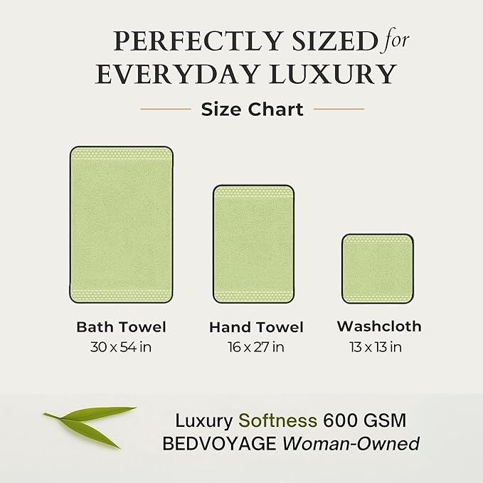 BedVoyage Luxury Bath Towels Set of 8 - Ultra Soft Plush Bathroom Towel Set - Highly Absorbent Viscose from Bamboo Bath Towels Ultra Soft - Spa Towel for Body -Sage