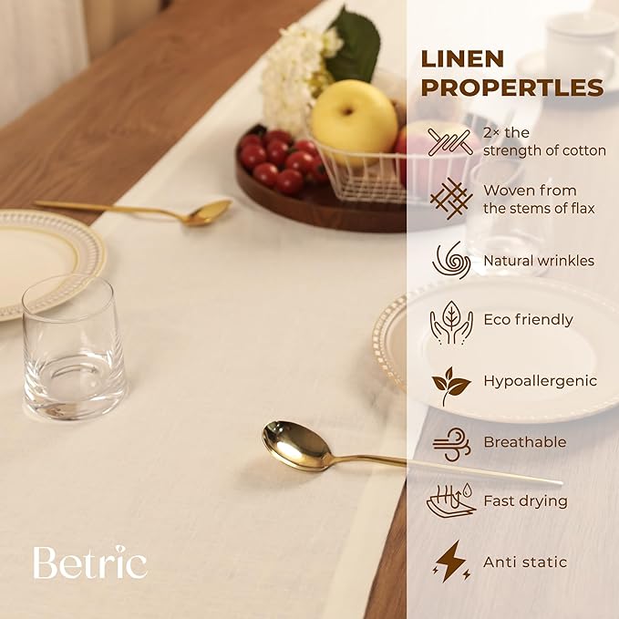 Small Coffee Farmhouse Table Runner for Fall, Thanksgiving, Christmas, and Winter - Athena - 100% Pure Linen - 14 x 36 Inches - Ivory