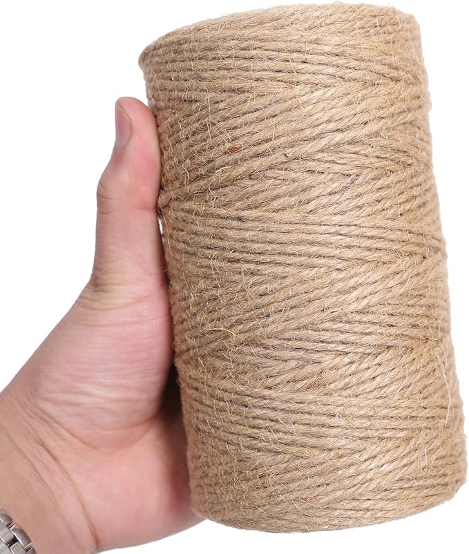 Natural Jute Twine 656ft 3mm,3Ply Twisted Thick Twine Rope Strong Jute String Roll for Crafts Gift Wrapping Gardening Home Decor Bundling Cat Scratching Post