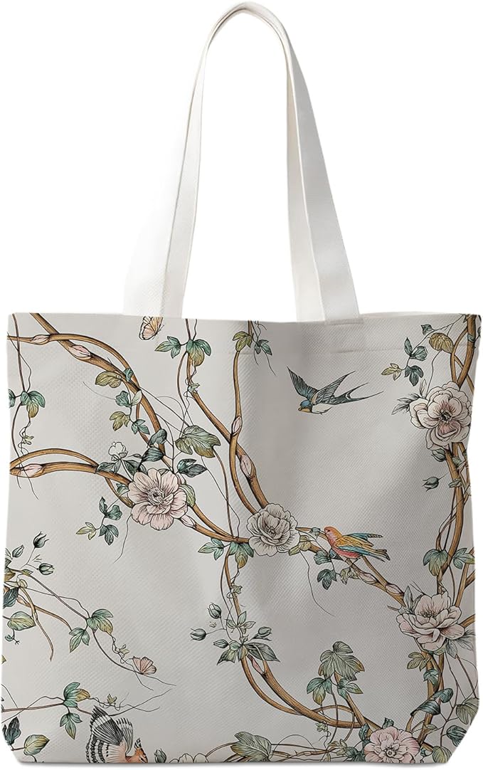 Animals-Flowers-Fruits-Bow Valentines Canvas Heart Tote Bag, Coquette Reusable Shopping Grocery Bags