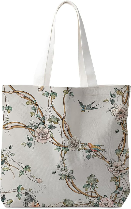 Animals-Flowers-Fruits-Bow Valentines Canvas Heart Tote Bag, Coquette Reusable Shopping Grocery Bags