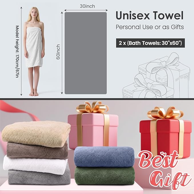 JML Microfiber Bath Towels, Oversized, Ultra Soft, Super Absorbent and Fast Drying, No Fading Large Bathroom Towel Set for Sport, Travel, Fitness, SPA and Yoga (Coral Fleece - White, 30 in x 60 in)