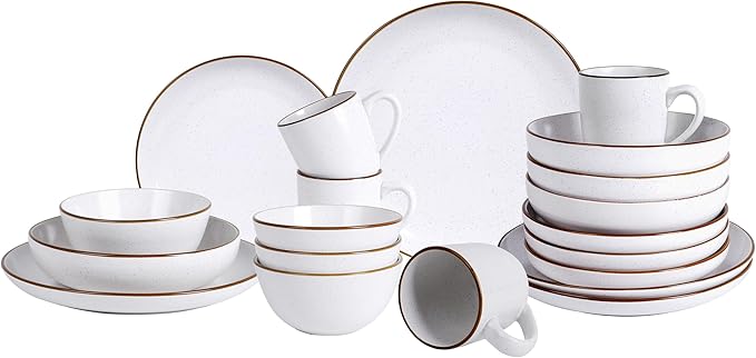 HomeVSS 20-Piece Dinnerware Set - Serves 4, Matte White plates and bowls sets with Speckle Effect for Microwave & Dishwasher Safe