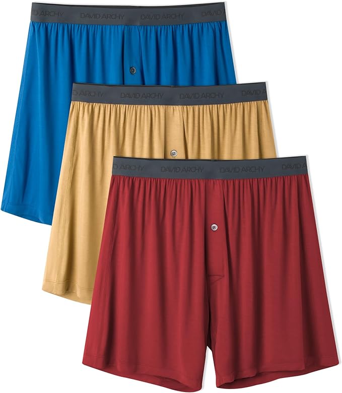 DAVID ARCHY Mens Underwear Bamboo Rayon Boxers for Men Breathable and Cool Men's Boxer Shorts with Button Fly 3 or 5 Pack