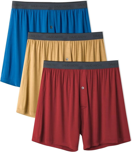 DAVID ARCHY Mens Underwear Bamboo Rayon Boxers for Men Breathable and Cool Men's Boxer Shorts with Button Fly 3 or 5 Pack
