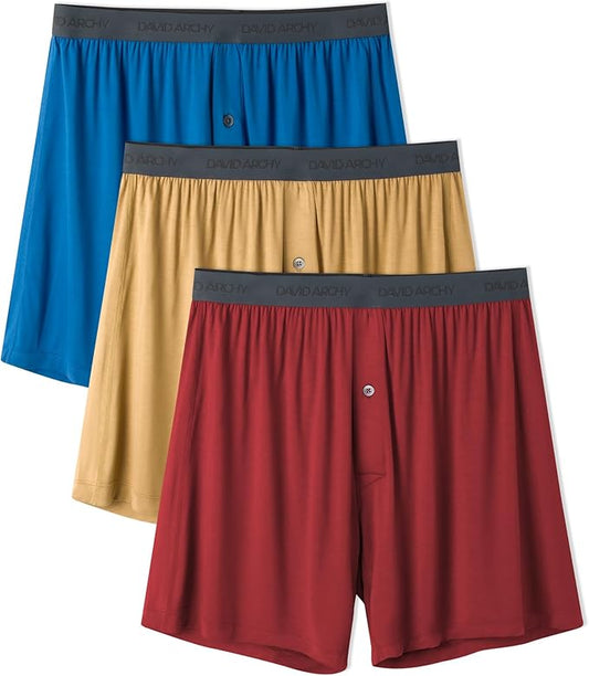 DAVID ARCHY Mens Underwear Bamboo Rayon Boxers for Men Breathable and Cool Men's Boxer Shorts with Button Fly 3 or 5 Pack