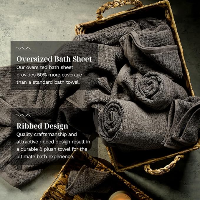 LUXOME Luxury Performance 6-Piece Bath Towel Set | Dual-Loop Design | Ultra Soft | Highly Absorbent | Quick Drying | Cobblestone