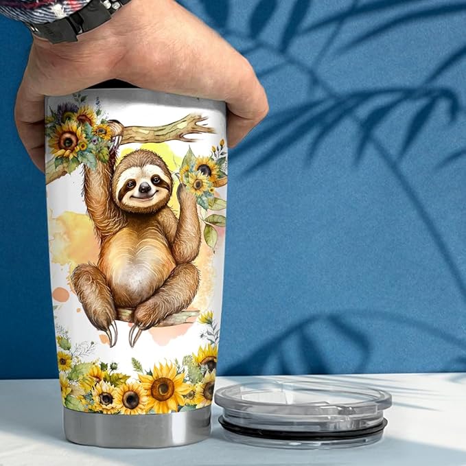 SANDJEST Sloth Tumbler 20oz Girl Loves Sloths Stainless Steel Insulated Tumblers Coffee Travel Mug Cup Gift for Women Girls Teen Birthday Christmas