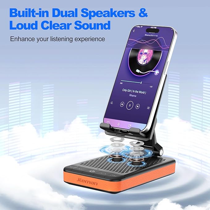 JTEMAN Bluetooth Speaker Phone Stand with Power Bank,Portable Foldable Charging Speaker Stand,Birthday Gifts for Men and Women Tech Gadgets