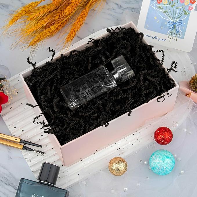 8.5oz Crinkle Paper Filler, Gift Baskets Gift Boxes Crafts Shredded Cut Paper Packaging Decorative Stuffing & Cushioning Confetti for Easter Birthday Wedding Party Favor Black