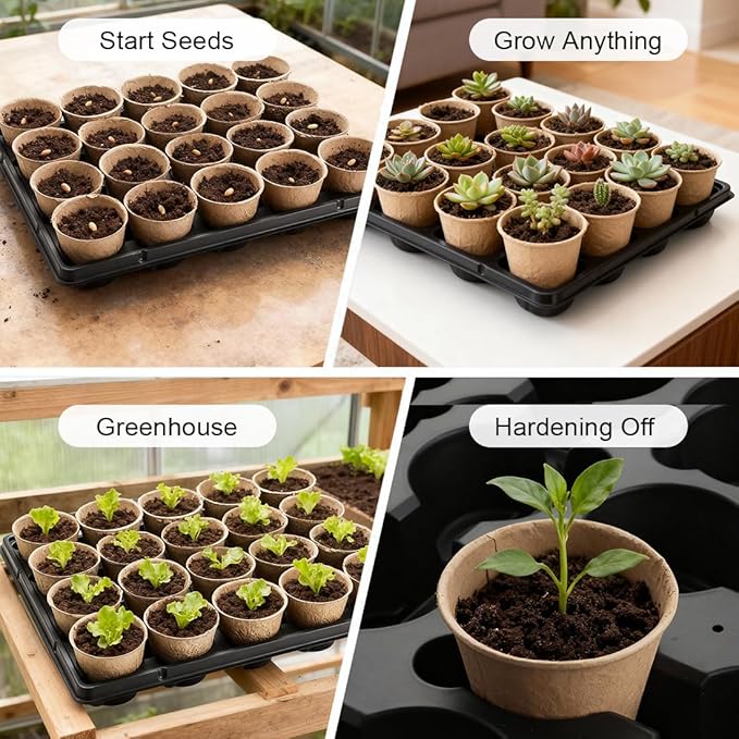 3.15 Inch Peat Pots 100 Pcs with 20 Cell Seedling Trays 5 Pcs, Biodegradable Seed Starter Pots with Drainage, Reusable Nursery Tray for Seed Starting Indoor Gardening Propagation Kit 5 Sets