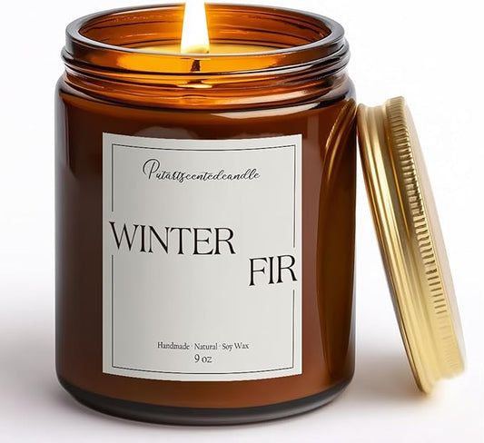 Fir Scented Candles for Home, Natural Soy Wax Aromatherapy Non Toxic Winter Fir Candle Gifts for Women Men, Home Fragrance Decoration Glass Jar Candle for Meditation and Relaxation (9oz)