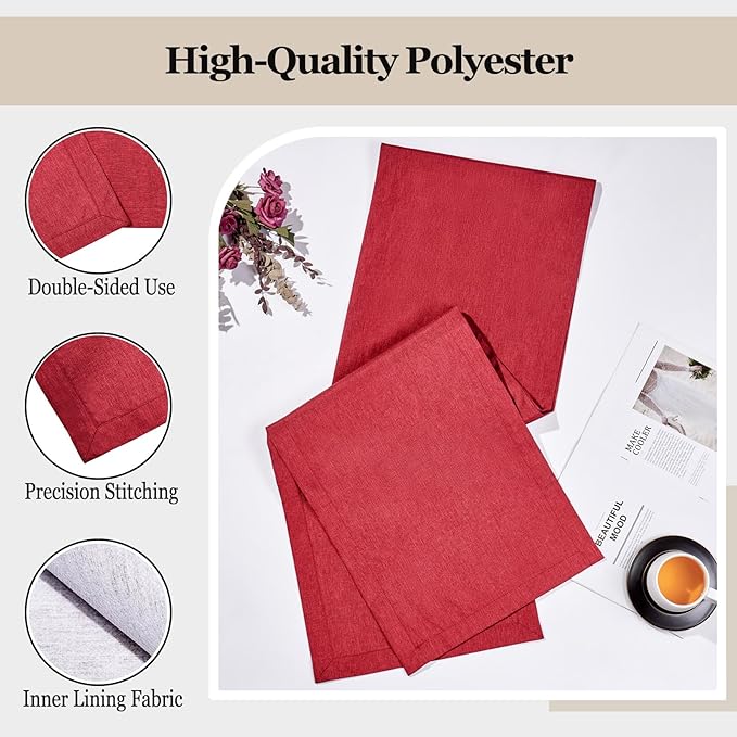 Mebakuk Linen Farmhouse Table Runner Large Burlap Style Soft and Waterproof Decorative Fabric Runner for Outdoor Wedding and Dinner (14 x 108 Inch, Red)