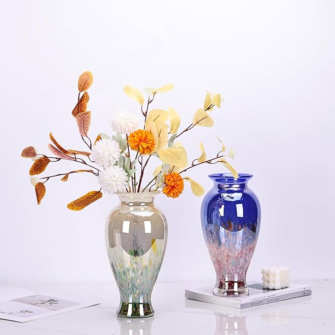 Blown Glass vase, Unique Glass vase, Colorful Bottle Decorative vase for Home Living Room Dining Table re Office Wedding entryway Desktop Decorative Flower vase. (Green)