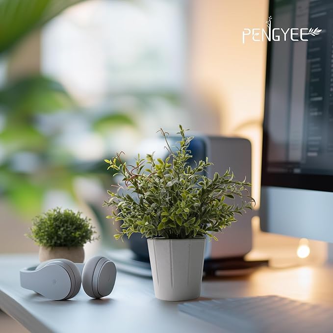 4 Pack Small Fake Plants in White Pulp Pot for Home Decor, Artificial Plants Indoor, Small Faux Plants Indoor for Bathroom Bedroom Kitchen Office Farmhouse Room Shelf Decor