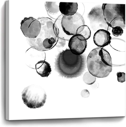 Bedroom Decor Wall Art Black and White Bubbles Prints Pictures Framed Canvas Artwork Wall Art for Bathroom Kitchen Office Modern Ink and Wash Painting Decorations Size 20x20 inches Ready to Hang