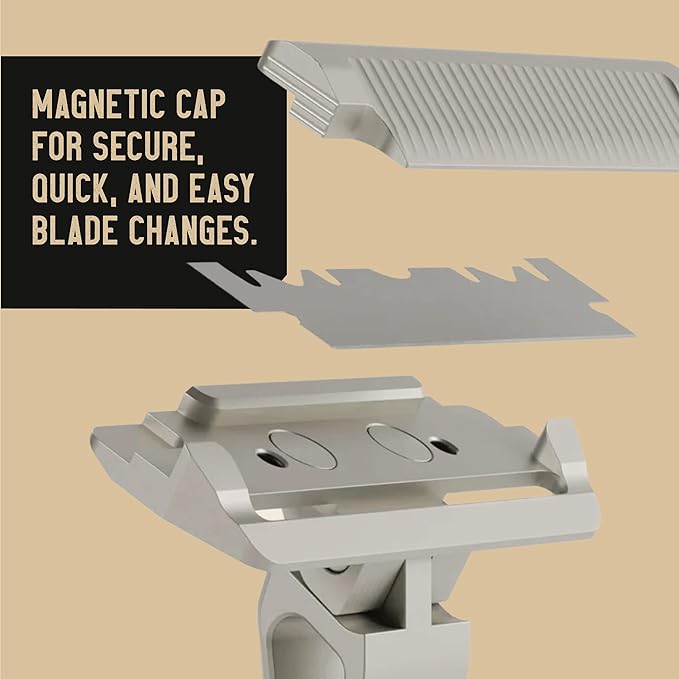 PROOF Select Single Blade Razor for Men with Pivoting Head Made in USA - CNC Machined Aluminum Easy Blade Replacement - Includes Genuine Leather Travel Case, Suction Cup Holder and Safety Razor Blades