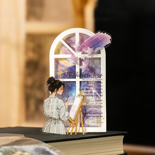 Moonlit PET Tape Set, 6Rolls Pre-Cut Night Scenery Stickers for Scrapbooking & Journaling, Includes Clip, Large Size, Ideal for Collage, DIY Crafts