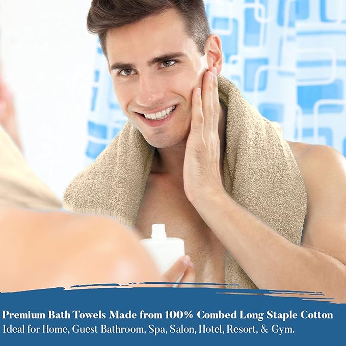 DAN RIVER Bath Towels Set of 4, 27 x 54 Inches, 100% Cotton, Larger & Lighter Weight, Quicker to Dry, Super Soft and Absorbent, Ideal Tan Bath Towels for Daily Use