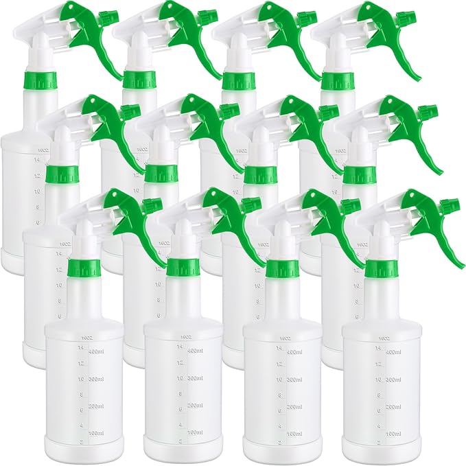 Eccliy 12 Pcs 16 Oz Plastic Spray Bottle, Adjustable Empty Reusable Sprayer for Cleaning, Planting, Water, Bathroom and Kitchen, BBQ, Commercial and Residential (Green,Measurement)