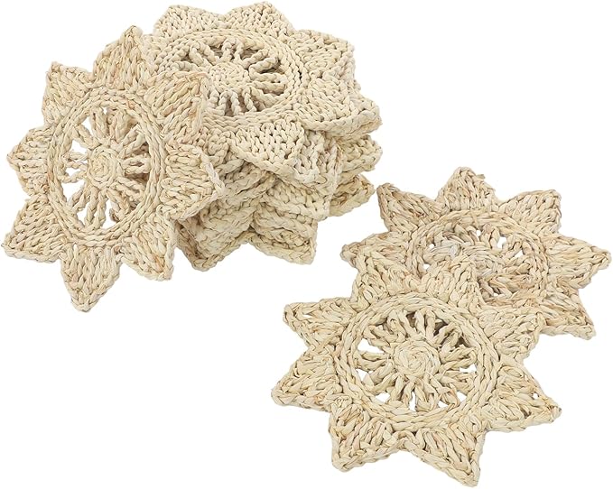 12pcs Round Placemats, Woven Rattan Table Mats, Non-Slip Woven Placemats for Indoor Kitchen Dining Table Party