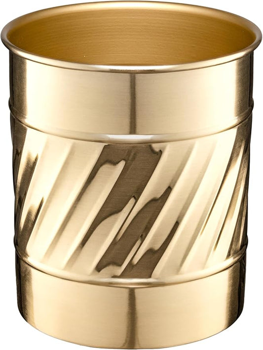 Monarch Abode Handcrafted Wave Embossed Kitchen Utensil Holder for Kitchen Counter, Spatula, and Large or Small Spoon Holder, Decorative Cooking Utensil Crock Organizer for Countertop, Brushed Gold