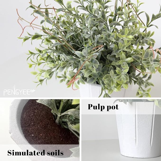4 Pack Small Fake Plants in White Pulp Pot for Home Decor, Artificial Plants Indoor, Small Faux Plants Indoor for Bathroom Bedroom Kitchen Office Farmhouse Room Shelf Decor
