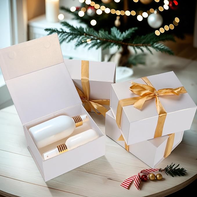 Schliersee 4Packs 8x6x4 White Gift Box with Magnetic Lids for Present, Magnetic Closure Gift Wrap Box for Wedding, Birthday