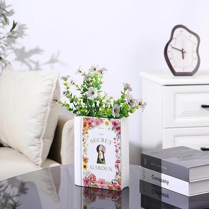 Ceramic Book Vase, Book Vase for Flowers, Ceramic Book Shaped Vase, Book Flower Vases White, Large Ceramic Vases for Home, Office, Bedroom, Living Room, Dining Table(Garden)