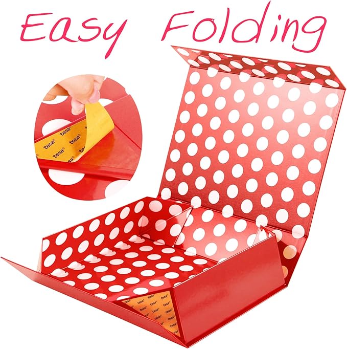 GREEN BEAN 6 Gift Boxes 13x9.7x3.4 Inches, Large Red Gift Boxes with Lids for Presents, Magnetic Shirt Gifts Boxes for Clothes (Glossy Metallic Red, Dot Design Inside)