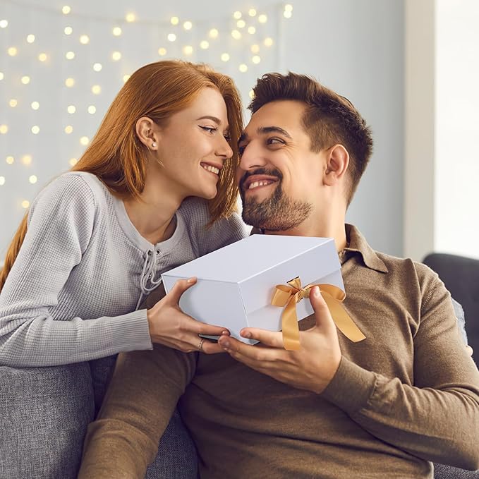 4 Pack 8x8x4 Inches White Gift Boxes with Ribbon, Magnetic Gift Box with Lid for Wedding, Groomsmen Bridesmaid Proposal, Birthdays, Mother's Day