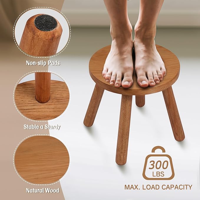 Round Solid Wooden Step Stool,Plant Stool Indoor,11.8” Height, Plant Stand for Kitchen, Bedroom, Bathroom, Livingroom (Walnut, 11.8inch)