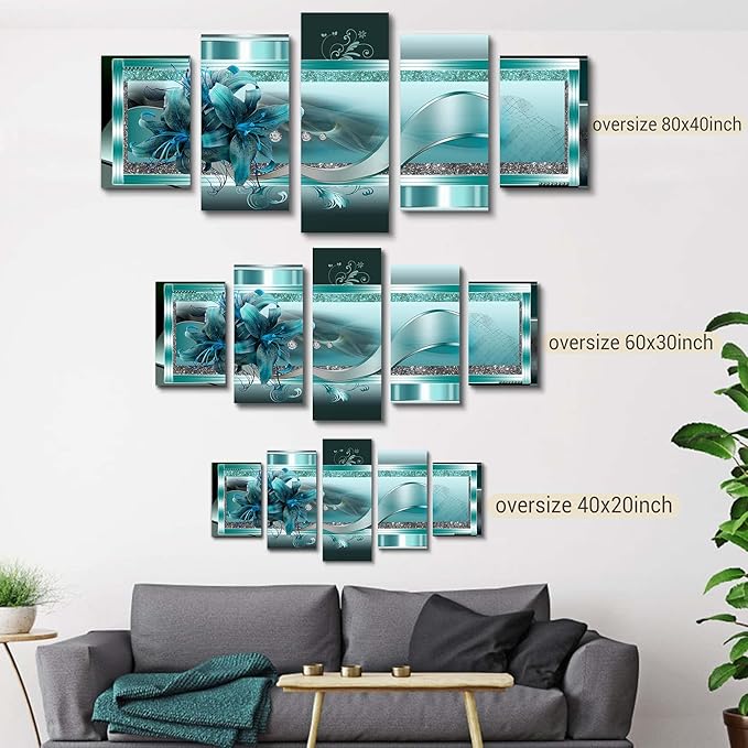 LUDUHU Turquoise Orchid Flowers Canvas Print - Abstract Green Floral Poster, Orchid Wall Art Painting Decor for Home Decoration Artwork Picture Bedroom Green Floral (A,Oversize 40x20inch)